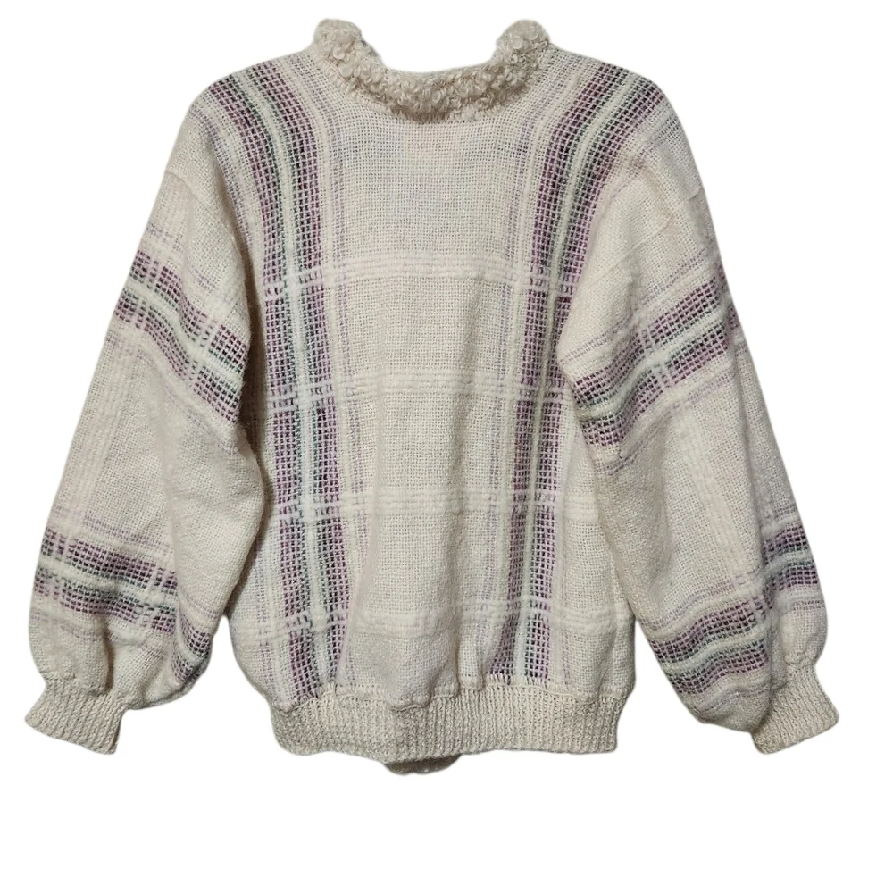 Vintage Handwoven 100% Wool Knit One of a Kind Cardigan Size Large